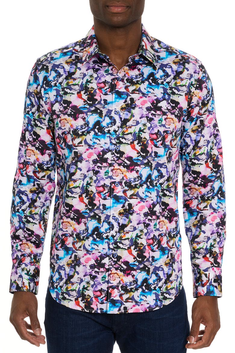 The Atlas Abstract Floral Stretch Button-Up Shirt, Main, color, BLACK MULTI