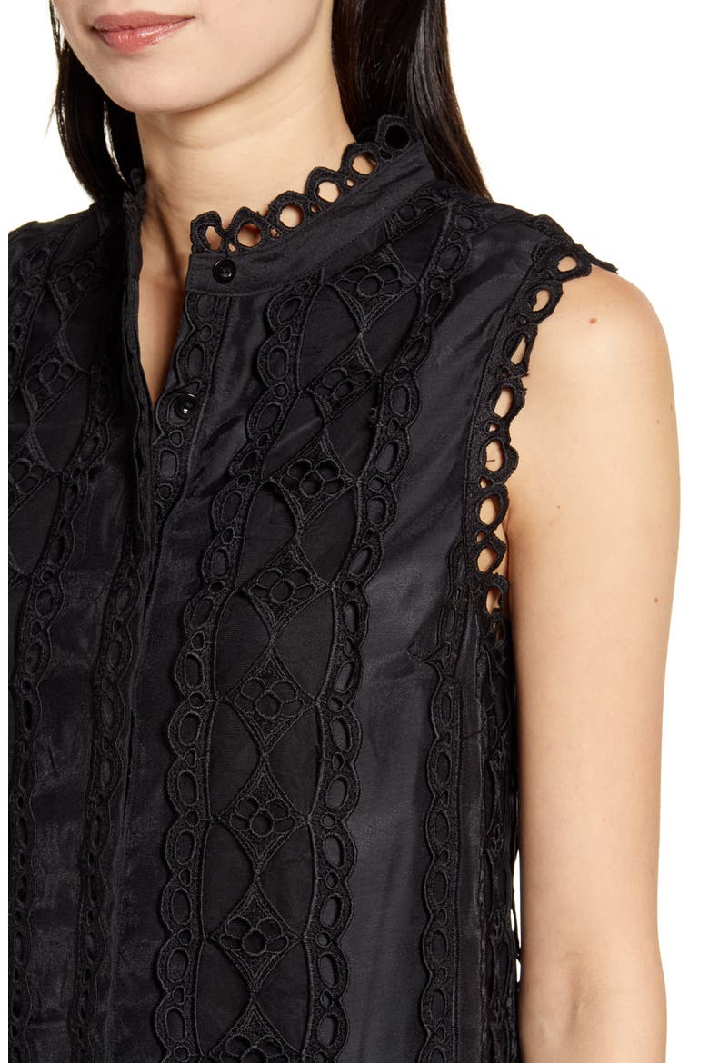 Sleeveless Lace A-Line Dress, Alternate, color, BLACK