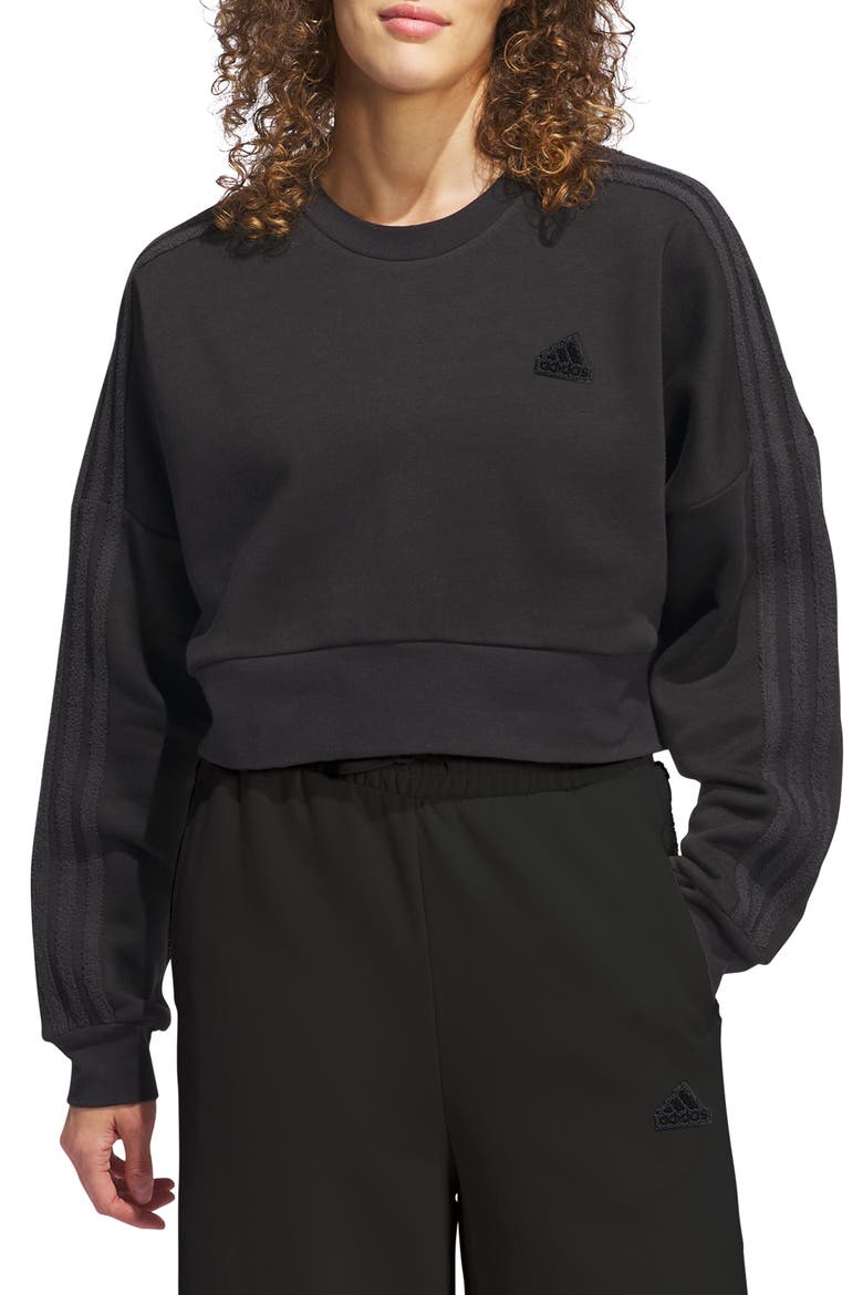 Cozy 3-Stripe Pullover Sweatshirt, Main, color, BLACK