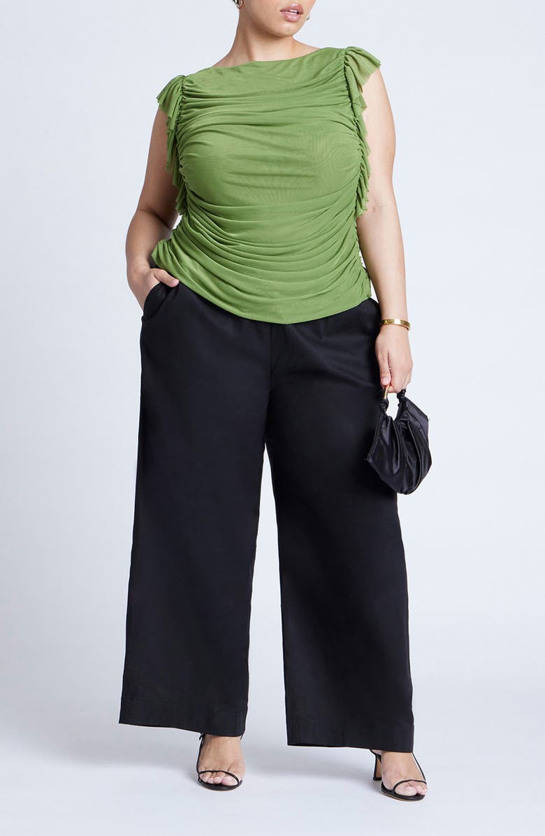 ELOQUII Ruched Flutter Sleeve Top, Alternate, color, 