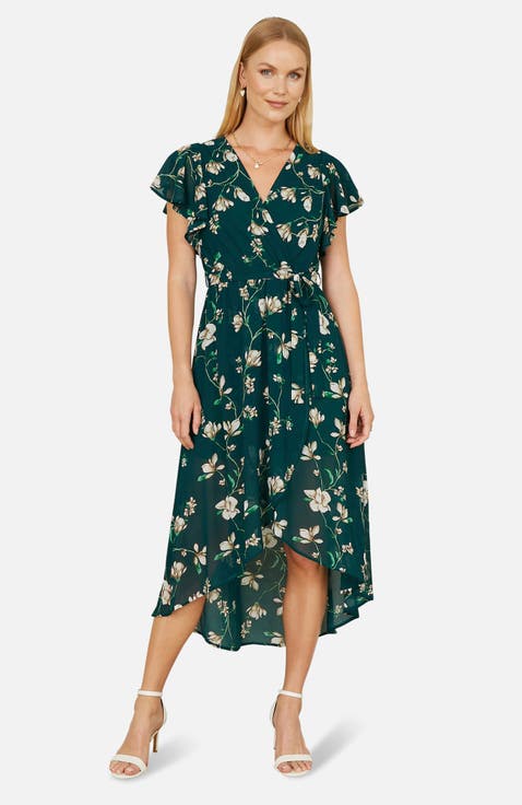 Floral Frill Hem Wrap Midi Dress