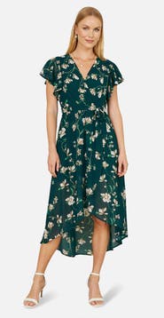 Yumi Floral Frill Hem Wrap Midi Dress