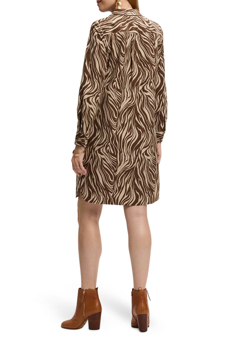 Sloane Zebra Print Long Sleeve Shirtdress, Alternate, color, BROWN