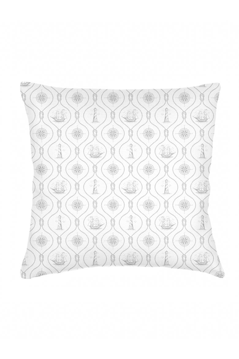 Maritime Compass Linen Euro Pillow with Down Alternative Insert, Main, color, Grey