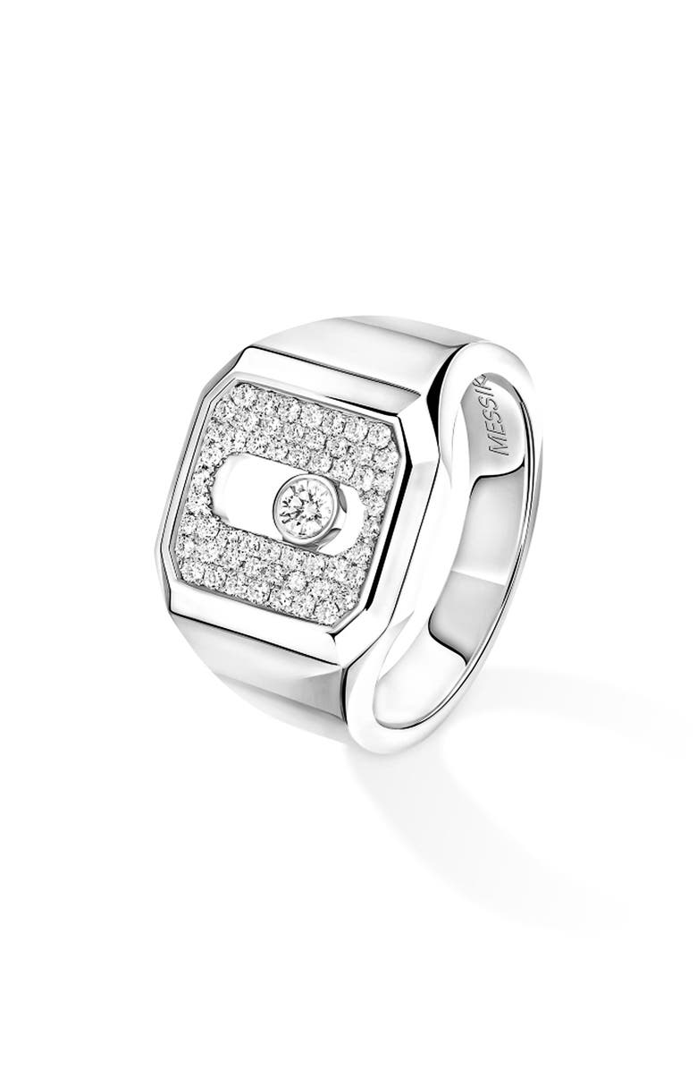 Messika Move Joaillerie Pavé Diamond Signet Ring, Main, color, White Gold