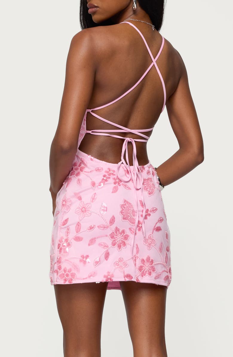 EDIKTED Ayv Sequin Beaded Floral Minidress, Alternate, color, Light-Pink