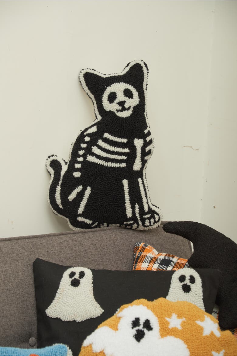 Pets Skeleton Shaped Hooked Pillows, Alternate, color, Black Cat