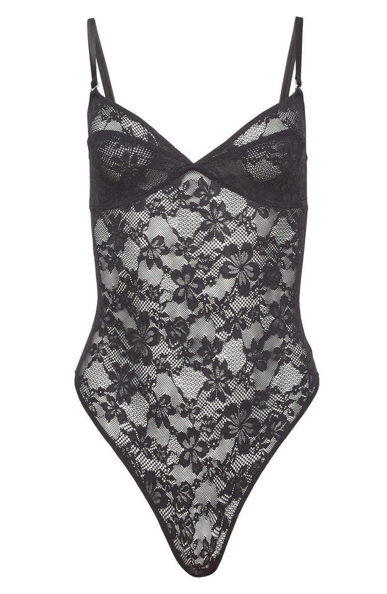 Fleur Du Mal Le Stretch Lace Bodysuit, Main, color, Black