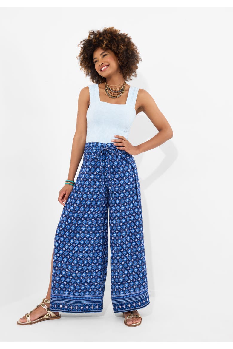 Wide Leg Tie Front Pants, Main, color, BLUE GEO MEDALLION
