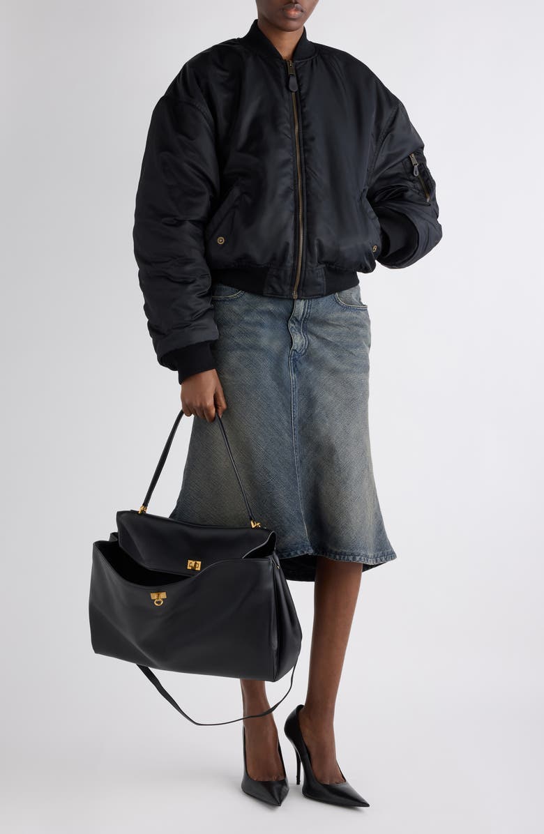 Balenciaga Denim A-Line Midi Skirt, Alternate, color, Navy/ Green/ Yellow