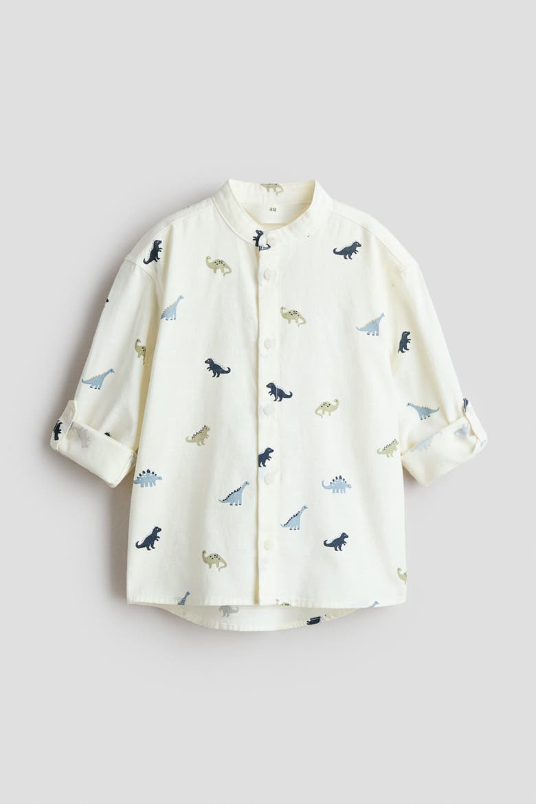 Cotton Grandad Shirt, Alternate, color, Cream/dinosaurs