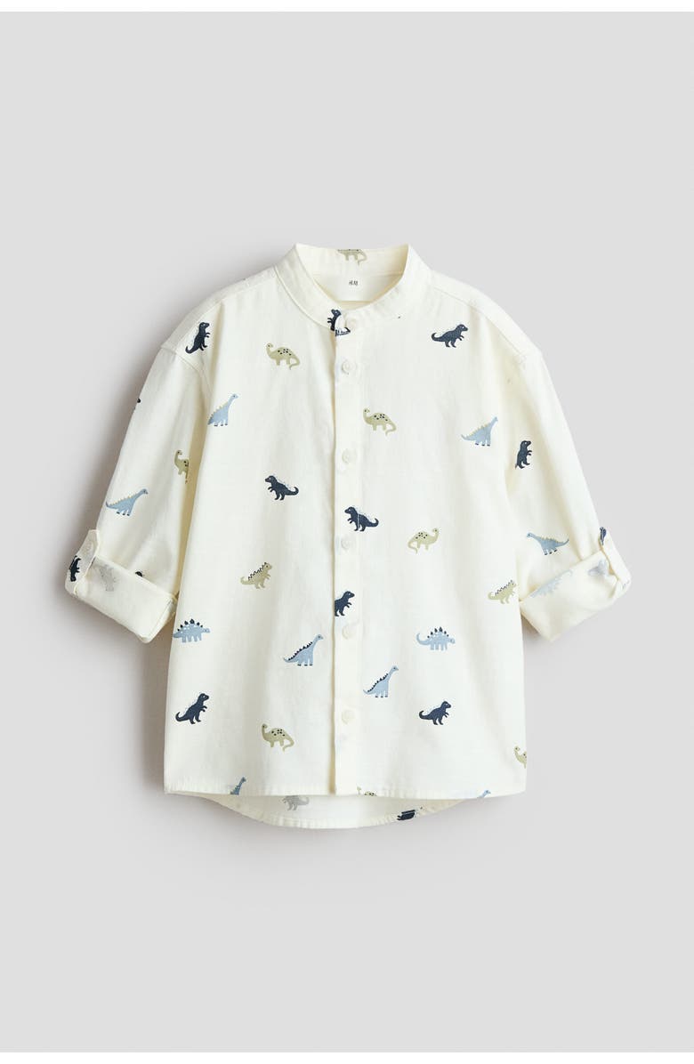 H&M Cotton Grandad Shirt, Alternate, color, Cream/Dinosaurs