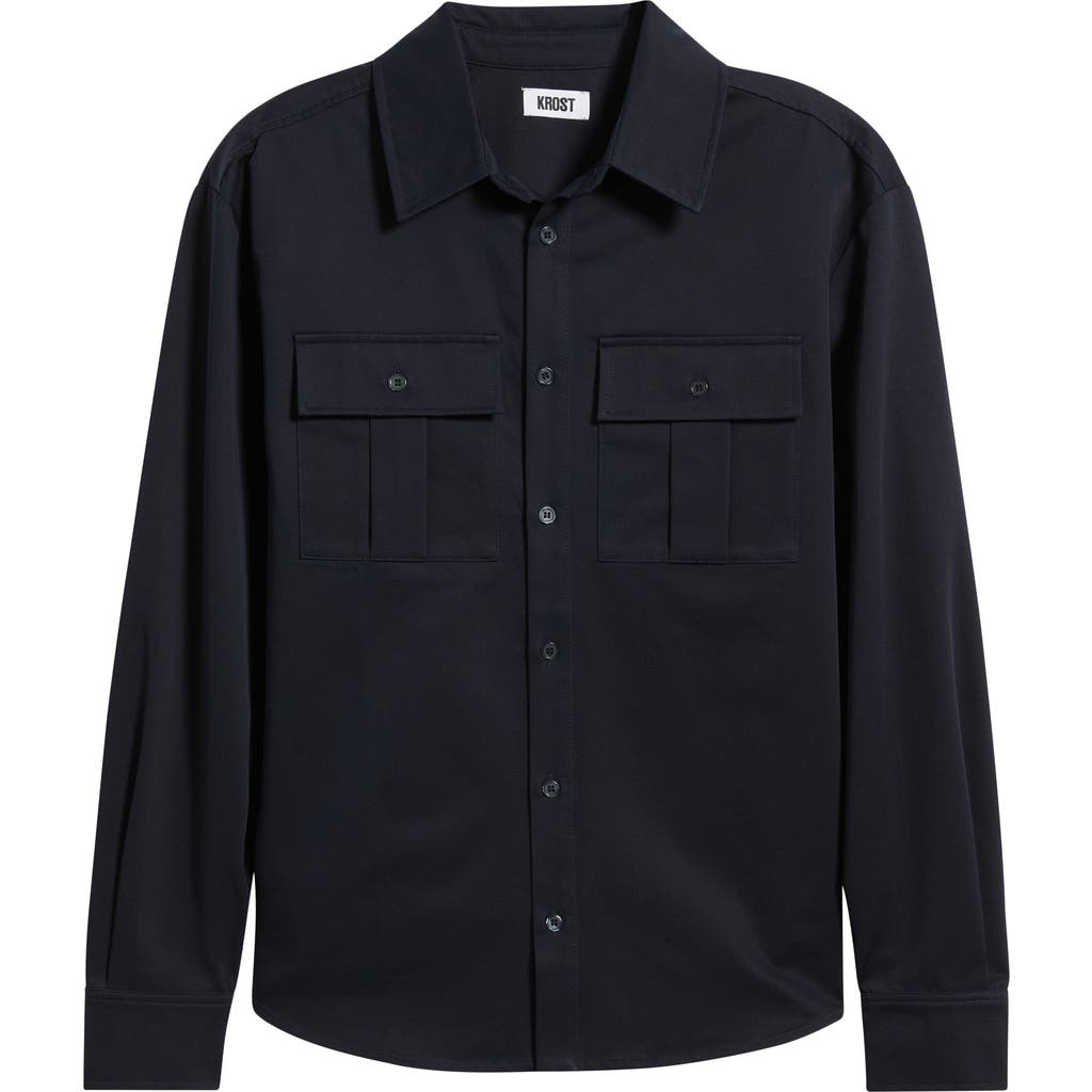 Krost Pleated Pocket Button-up Shirt In Blue