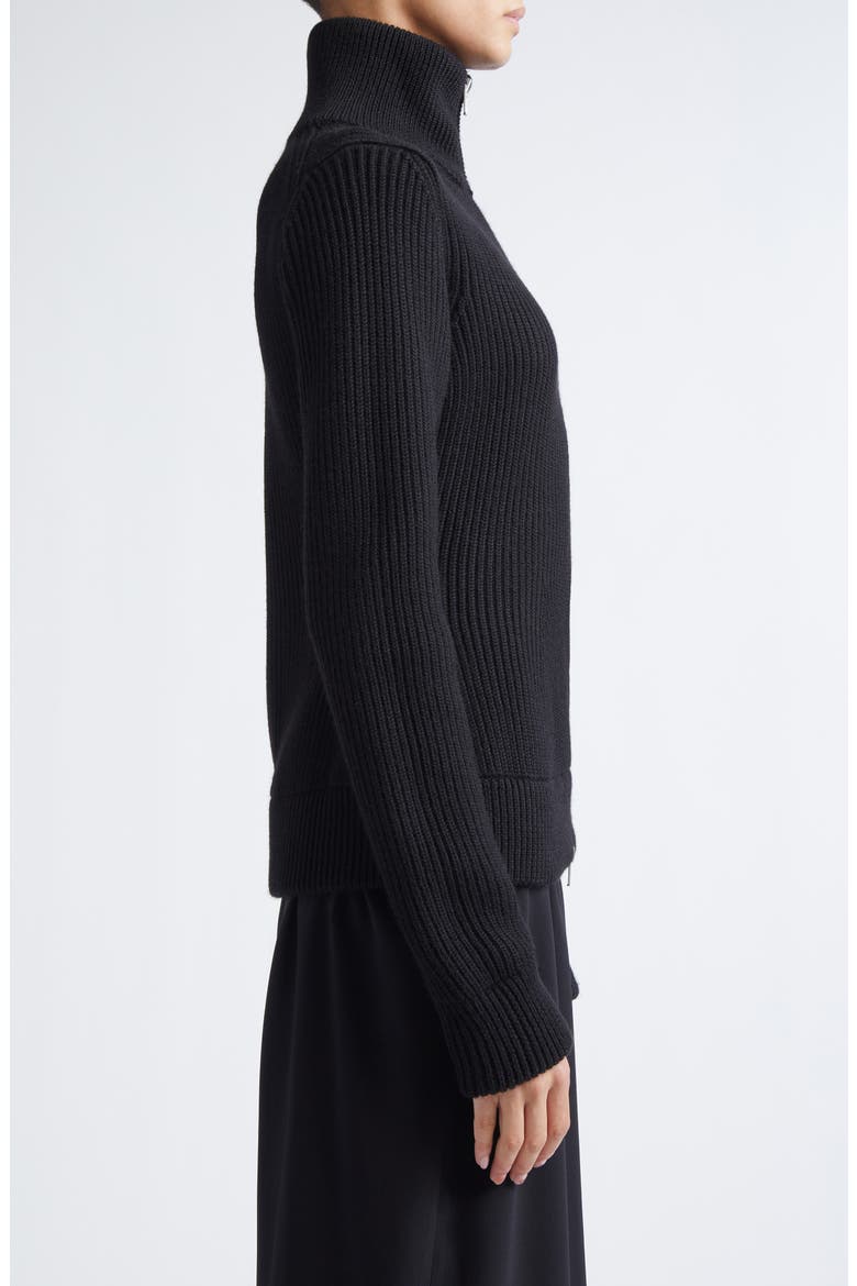 Full Zip Rib Virgin Wool Cardigan, Alternate, color, BLACK