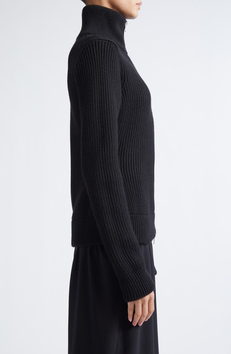 Maison Margiela Full Zip Rib Virgin Wool Cardigan, Alternate, color, Black