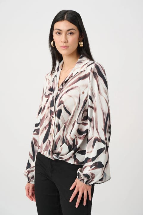 Recycled Satin Animal Print Draped Top