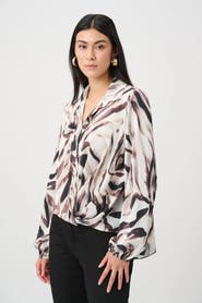 Joseph Ribkoff Recycled Satin Animal Print Draped Top