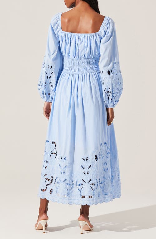 Astr The Label Wisnia Long Sleeve Eyelet Embroidered Dress In Blue