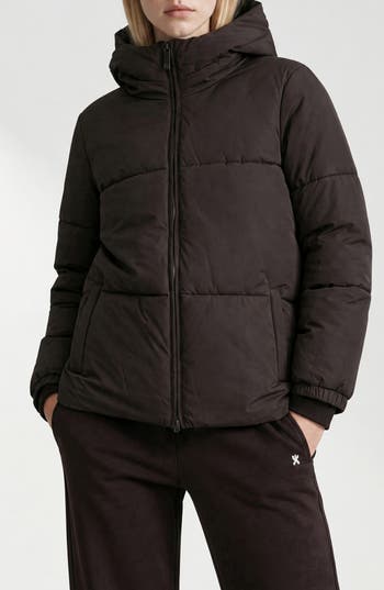 Noize Stacy Water Resistant Hooded Puffer Jacket In Coffee