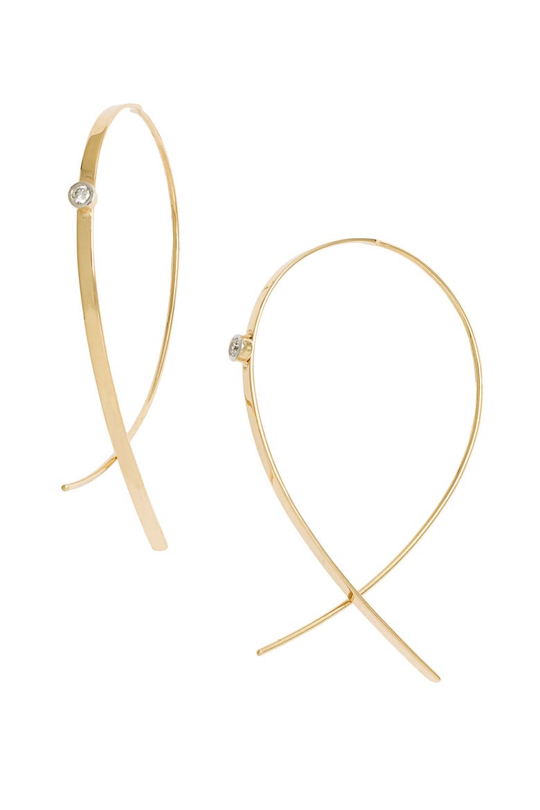 14K Gold Small Flat Upside Down Diamond Hoop Earrings, Main, color, YELLOW GOLD