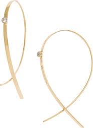 LANA 14K Gold Small Flat Upside Down Diamond Hoop Earrings
