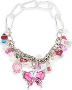Chopova Lowena Fly My Love Crystal Butterfly Carabiner Charm Necklace