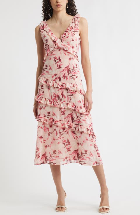 Tiered Ruffle Chiffon Midi Dress