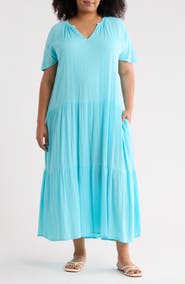 BOHO ME Short Sleeve Tiered Maxi Dress