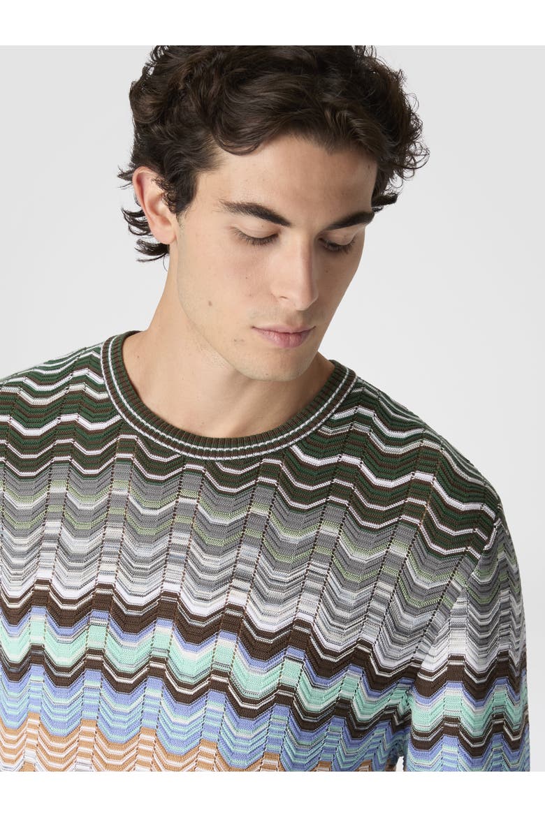 Crew-neck Cotton And Viscose Chevron Pullover With Greek Motif, Alternate, color, Multicoloured