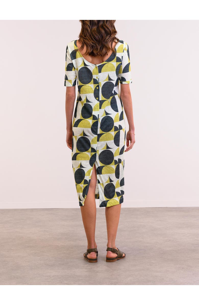 Celtic & Co. Linen Blend Button Back Midi Dress, Alternate, color, Slate / Fennel Geo