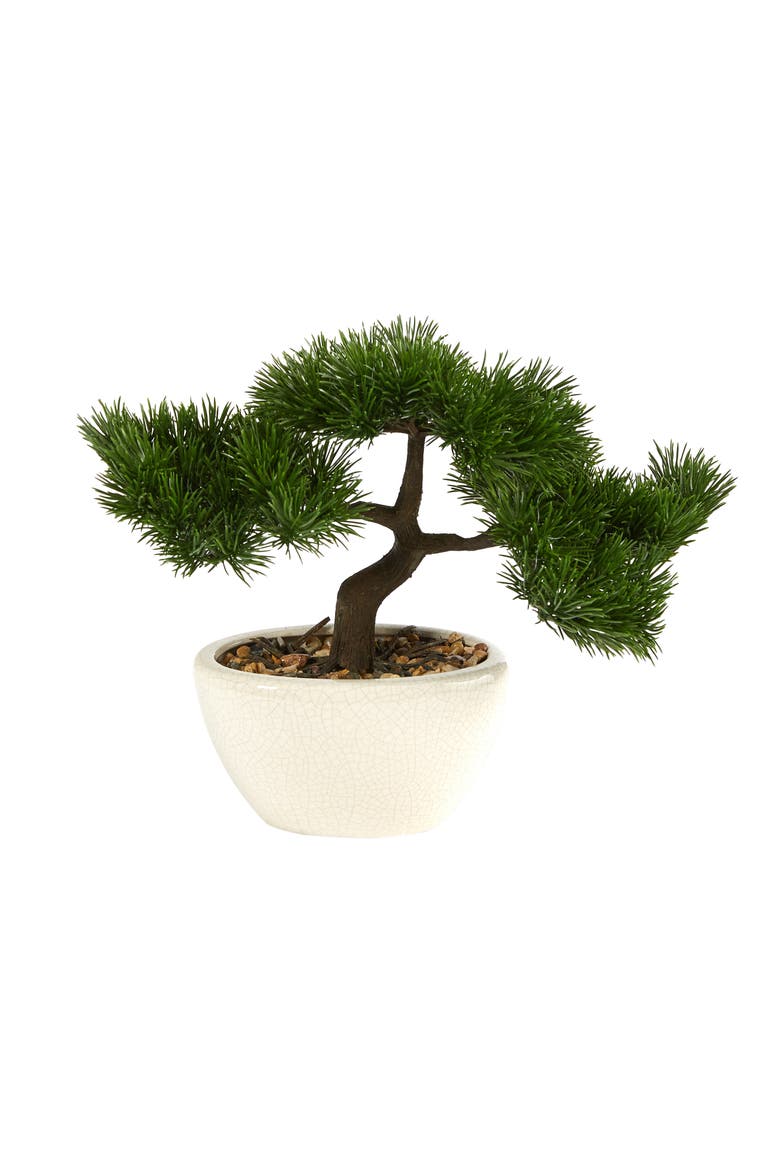 10-in Cedar Bonsai Artificial Tree in Decorative Planter, Main, color, Green