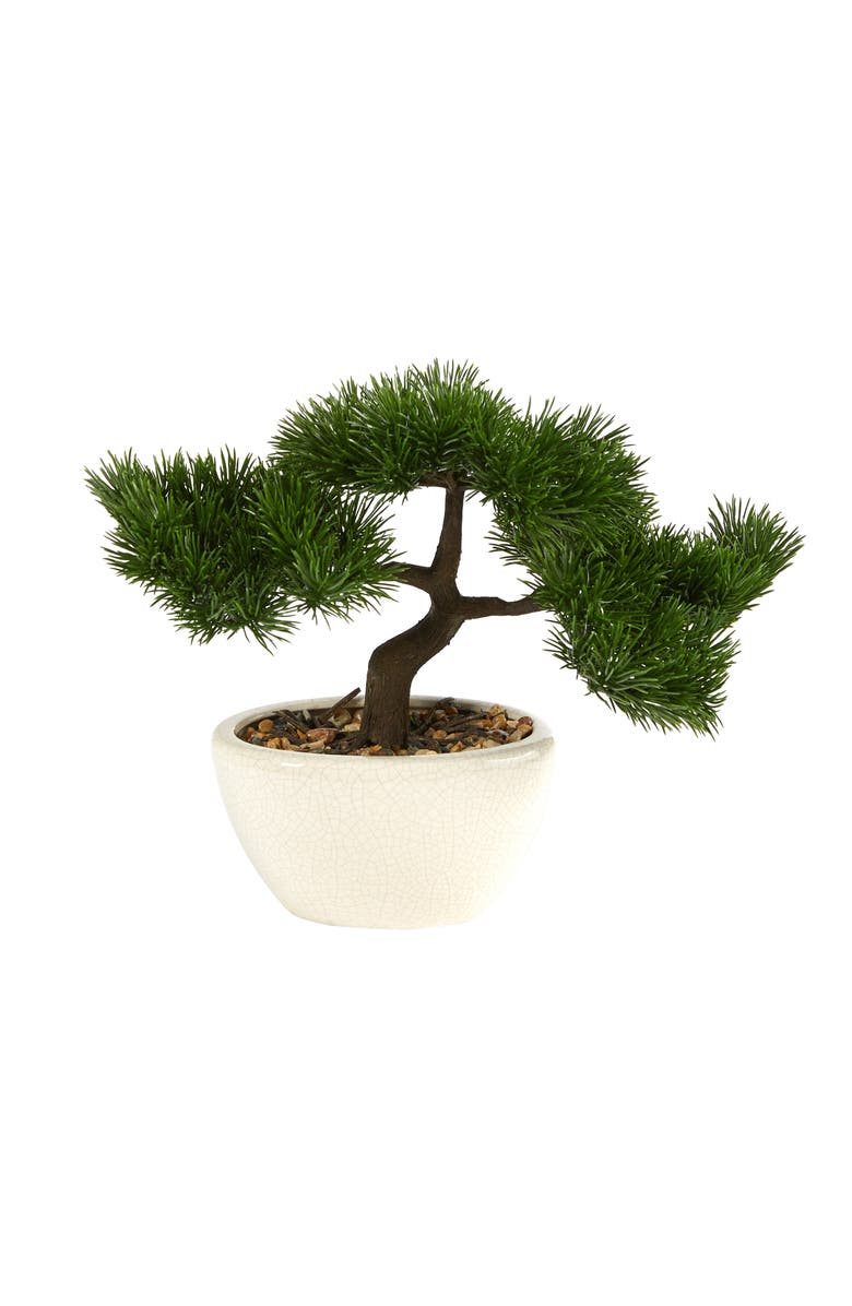 NEARLY NATURAL 10-in Cedar Bonsai Artificial Tree in Decorative Planter, Main, color, Green