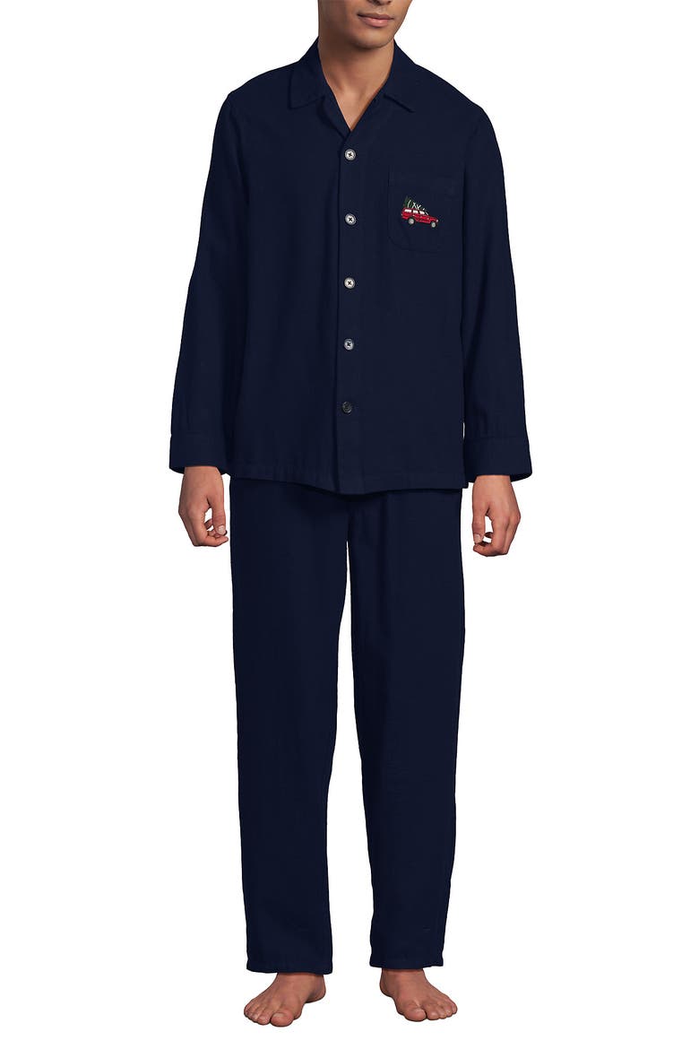 Flannel 3 Piece Pajama Set, Alternate, color, Deep Sea Navy