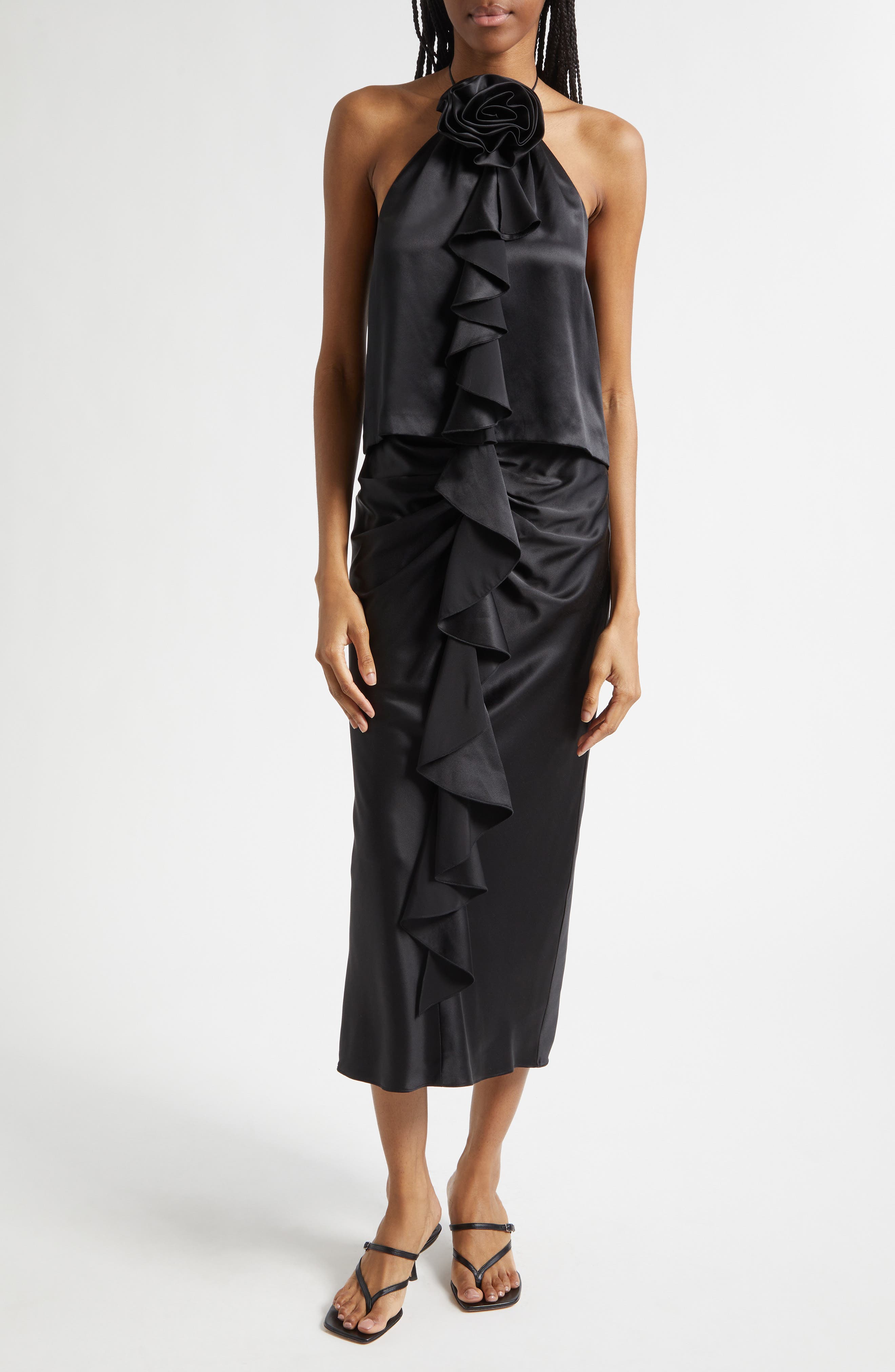 Cynthia Ruffle Ruched Silk Midi Skirt - image 2
