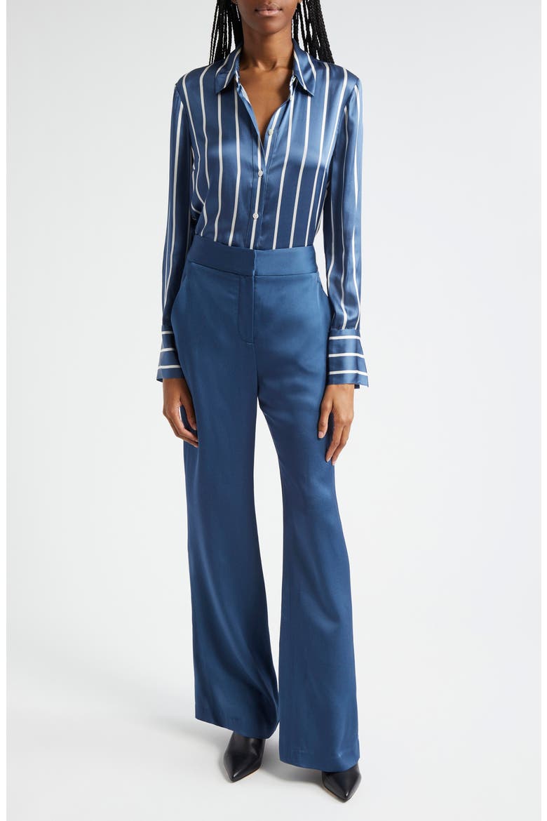 Monique Stripe Silk Blend Button-Up Shirt, Alternate, color, BLUE STONE OFF-WHITE