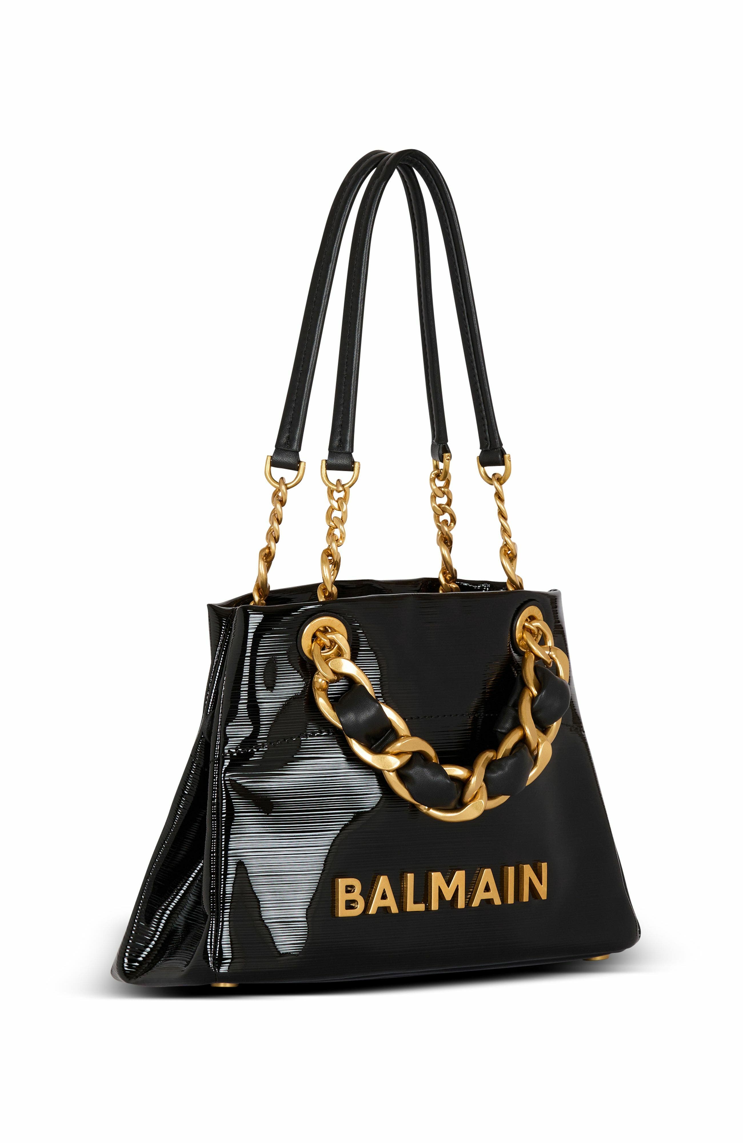 Balmain Small 1945 Soft Tote Bag In Striped Patent Leather, Alternate, color, 