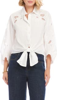 Karen Kane Eyelet Embroidery Tie Front Shirt
