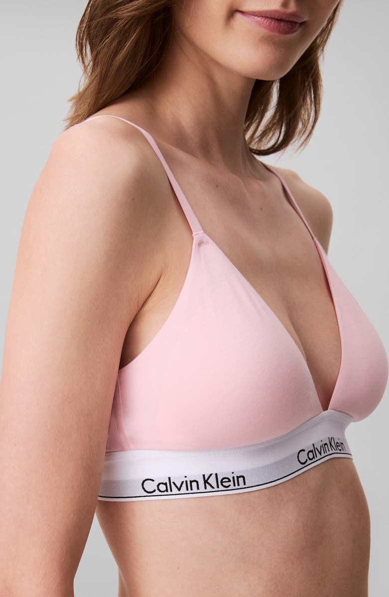 Calvin Klein Modern Cotton Collection Lightly Lined Cotton Blend Triangle Bralette, Alternate, color, Buff Pink