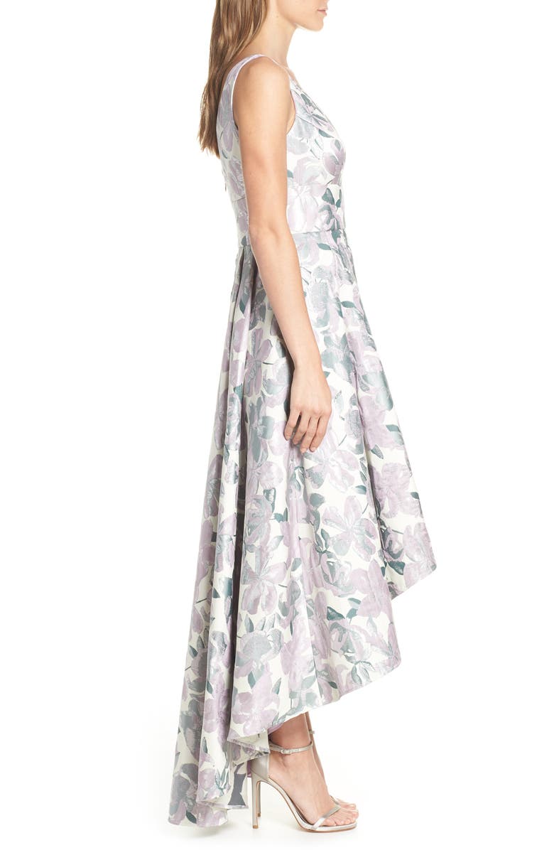 Eliza J Floral Jacquard High/Low Evening Dress, Alternate, color, 
