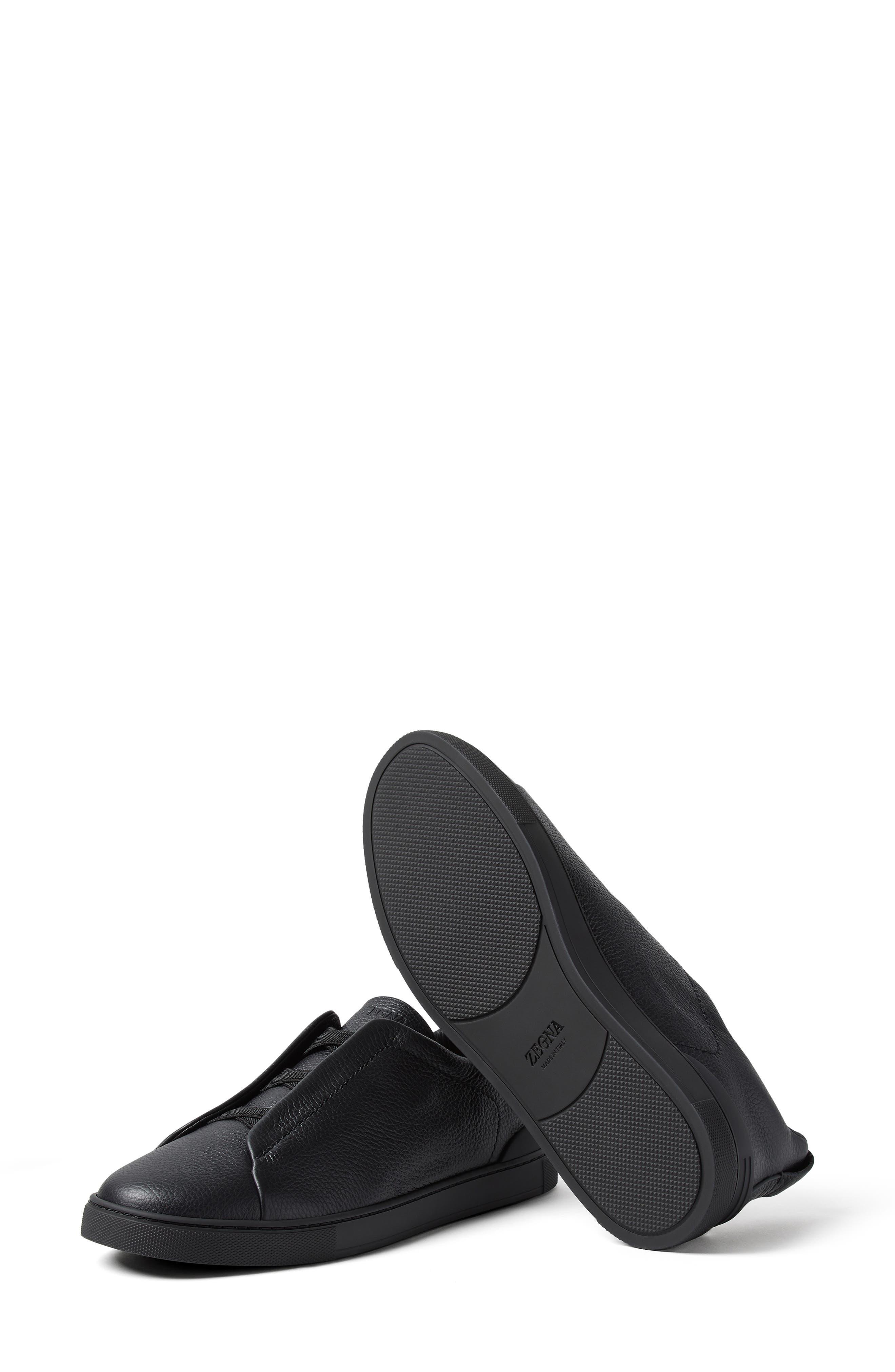 Triple Stitch™ Leather Slip-On Sneaker, Alternate, color, BLACK