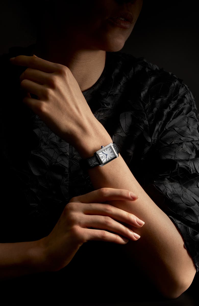 Baume & Mercier Hampton Leather Strap Watch, 35mm x 22.2mm, Alternate, color, White