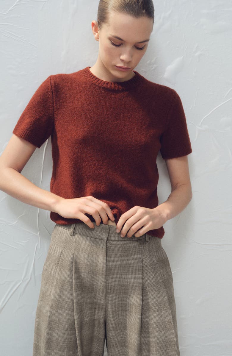 MANGO Natalie Plaid Wide-Leg Trousers, Alternate, color, Brown