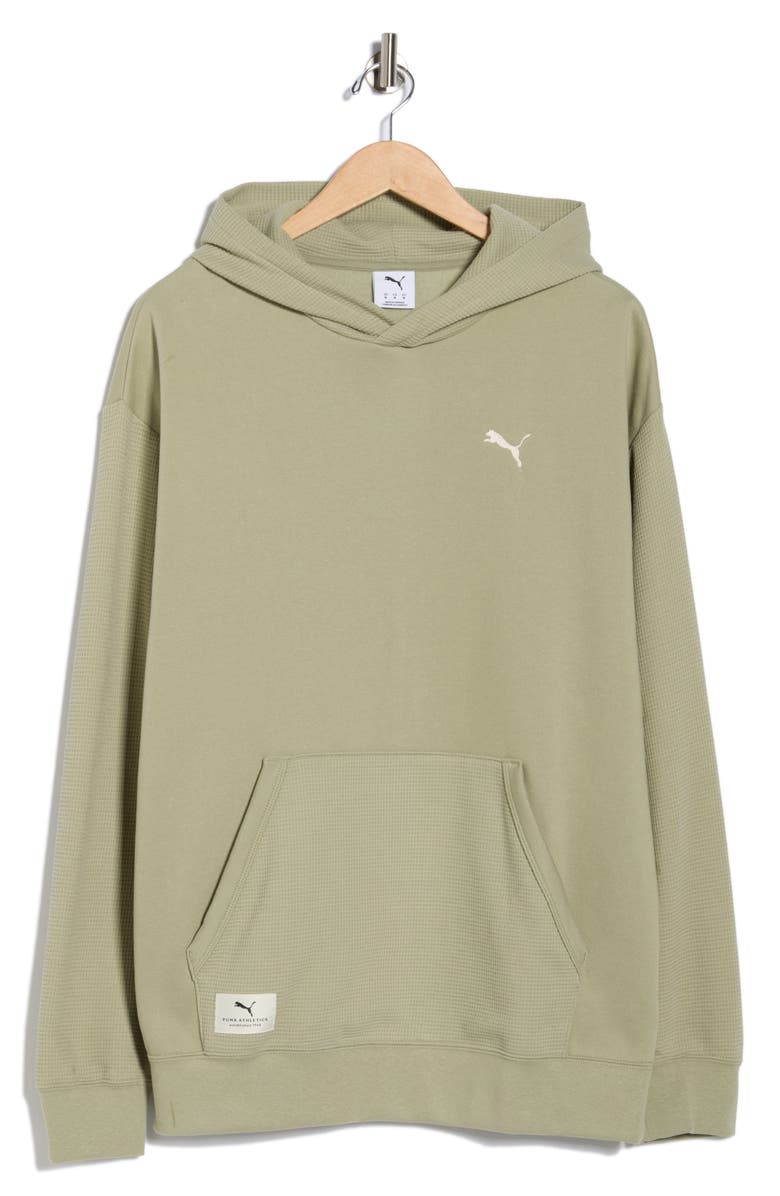 PUMA Relaxed Fit Waffle Hoodie, Alternate, color, Lux Army