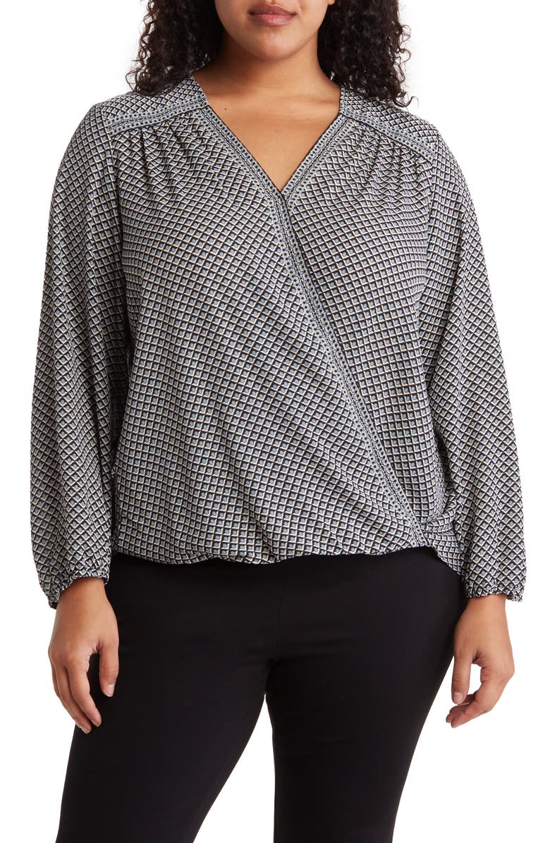 MAX STUDIO Long Sleeve Faux Wrap Blouse, Main, color,