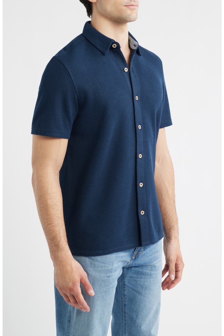 Linden Textured Short Sleeve Button-Up Shirt, Alternate, color, NAVY