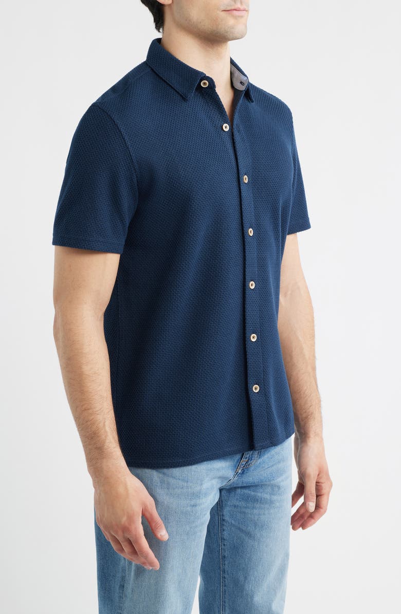 Johnston & Murphy Linden Textured Short Sleeve Button-Up Shirt, Alternate, color, Navy
