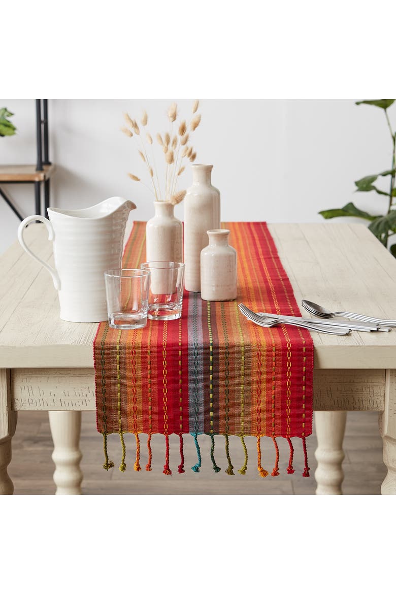 Tonal Stripe With Fringe 14x72" Table Runner, Alternate, color, Spice
