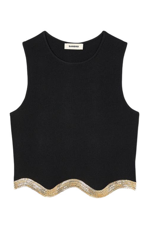 Sandro Cropped Sweater With Chain Detail In Black