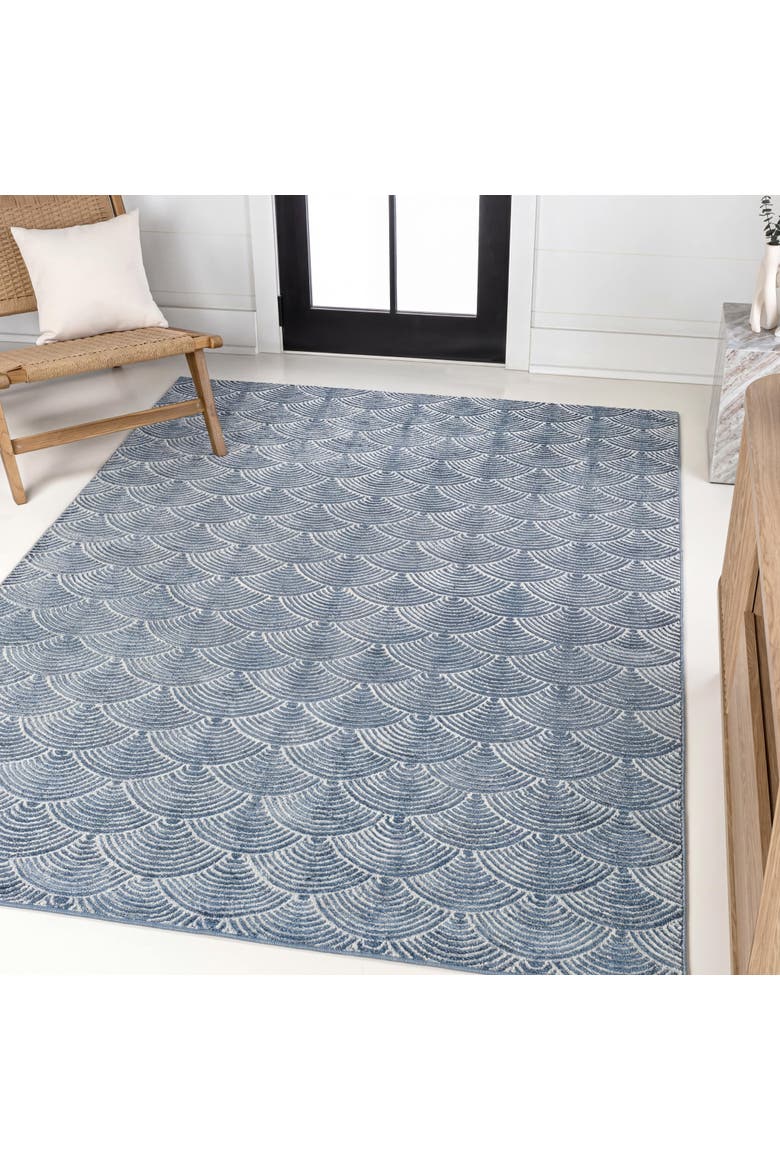 Porter Geometric Art Deco Fan Pattern High-Low Area Rug, Alternate, color, Navy/Cream