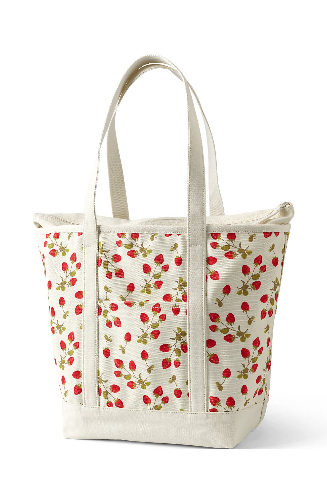 Lands' End Medium Print 5 Pocket Open Top Canvas Tote Bag, Main, color, Red Strawberry/Natural